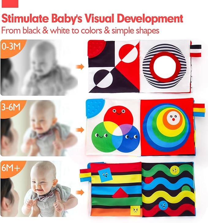 hahaland Baby Books 0-6 Months - 2PCS Infant Toys 0-6m Tummy Time Babies Toy Newborn Toys High Contrast Visual Development Sensory Book Baby Girl Boy Shower Birthday Easter Basket Stuffers