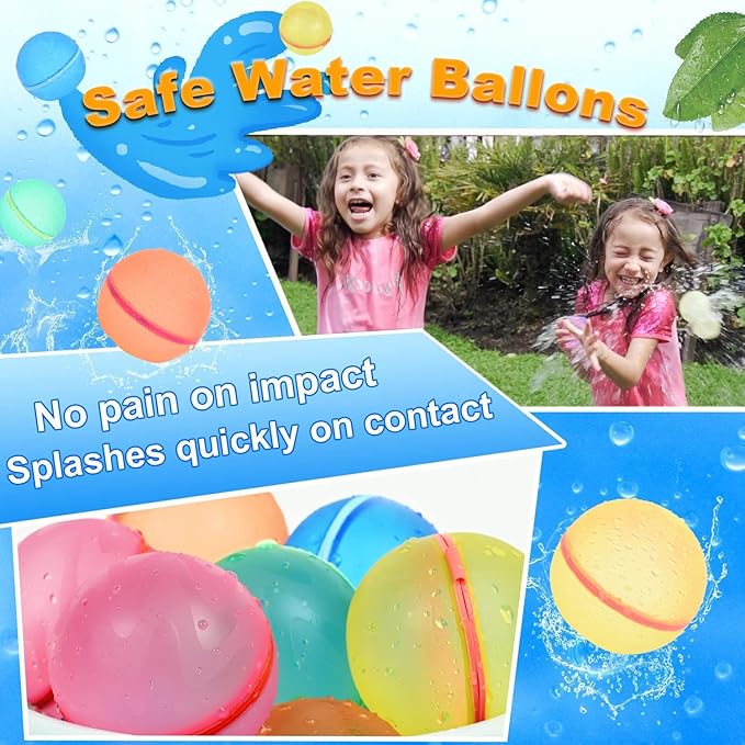 98K Reusable Water Balloons 6 Pcs with Mesh Bag, Pool Beach water Toys for Boys and Girls, Outdoor Summer Toys for Kids Ages 3-12