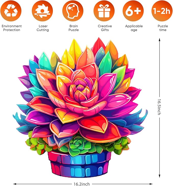 Reouinty Wooden Puzzles Colorful Flower 500 Piece, Luxurious Shaped Wood Puzzle, Beautiful Package, Best Gift for Adults and Kids, Family Game 16.9x16.2 in