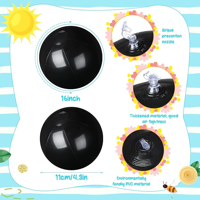 Raiten 12 Pcs Beach Ball Inflatable Beach Balls Large Inflatable Ball Floating Ball for Swimming Pool Party Favors Outdoor Activities Summer Birthday Party Supplies (Black,12 Inch)