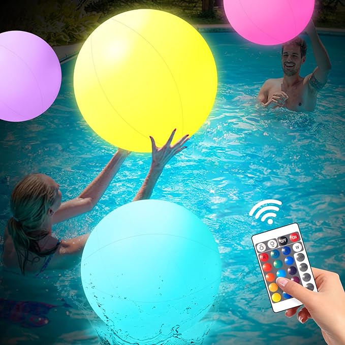 MIAOKE Pool Toys 16 Inch 5 Pack- 16 Lighting and 4 Modes LED Beach Ball with Remote Control,Suitable for Pool Games Night Summer Pool Party,Outdoor Everybody Family Games