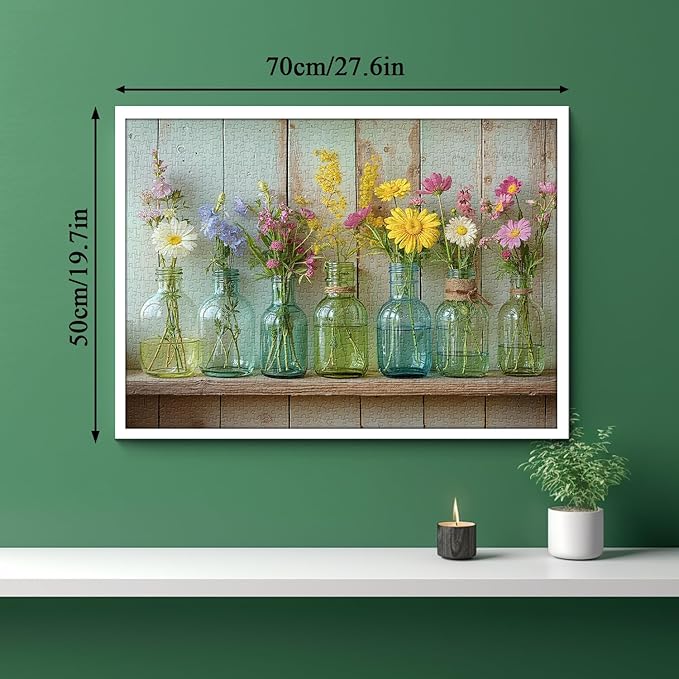 Wildflower 1000 Piece Puzzle for Adults, PICKFORU Whispering Blooms Summer Flower Garden Jigsaw Puzzle, Challenging Retro Vibrant Sunflower Vase Theme as Home Decor