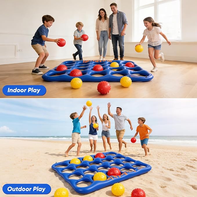 Inflatable 4-in-line Pool Toy Set, Giant Floating 4-in-a-Row Toss Pool Game with 20 Balls for Kids Ages 8–12, Teens & Adults, Summer Pool Party, Pool Tic Tac Toe Game