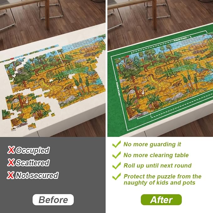 Ainiv Jigsaw Puzzle Mat Roll Up 2000 Pieces, 47” x 31.5” Portable Felt Puzzles Board with 4 Sorting Trays & Travel Storage Bag, Jigsaw Saver Pad Keeper for Adults Teens,Green