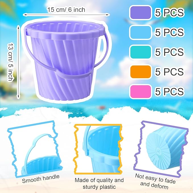 Jerify 30 Pieces Mini Plastic Beach Pail 6.3 Inch Plastic Small Bucket Small Sand Pail Building Beach and Sandbox Toys for Summer Practical Gift Party Favor and Prize (Pastel Style)