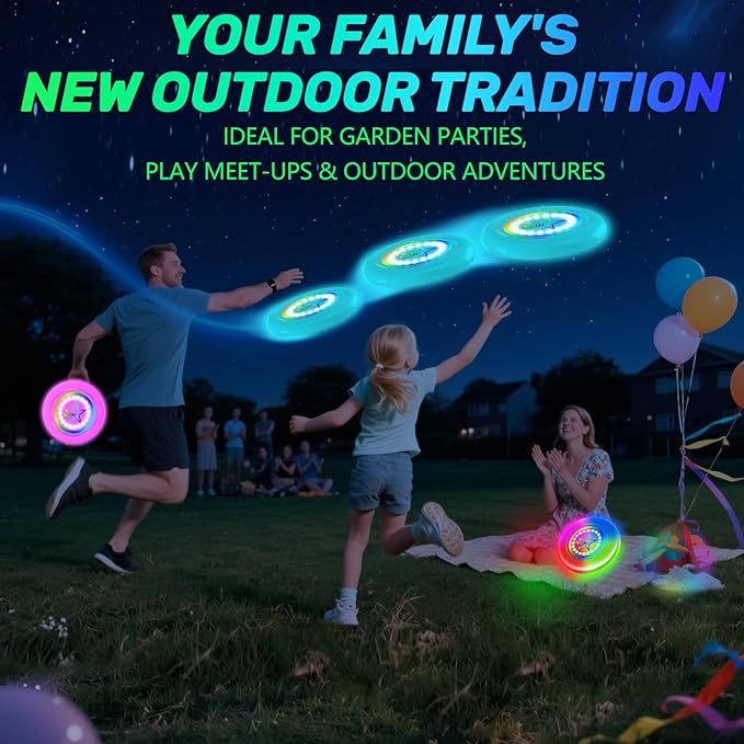 Dilabnba LED Flying Disc Toy, Beach Sand Backyard Toss Toy for Kids Ages 3-12 Teens Men Adult, Glow in The Dark Flying Ring Toass and Catch Game for Boys Girls Outside