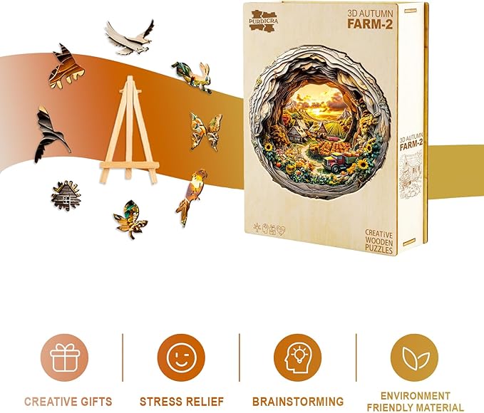 Wooden Jigsaw Puzzles, Autumn Farm Wooden Puzzles for Adults with Unique Shape, Birthday Gifts for Adults Family Game,13.4"x13.4"-300pcs