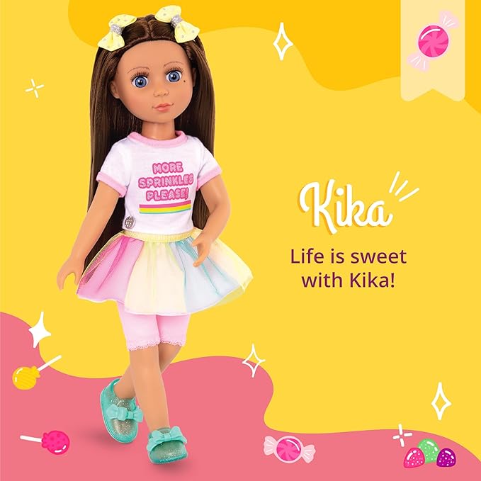 Glitter Girls – 14-Inch Fashion Doll – Brown Hair & Blue Eyes – Ice Cream Outfit & Tutu Skirt– Hair Bow & Glitter Sandals – 3+ Years – Kika