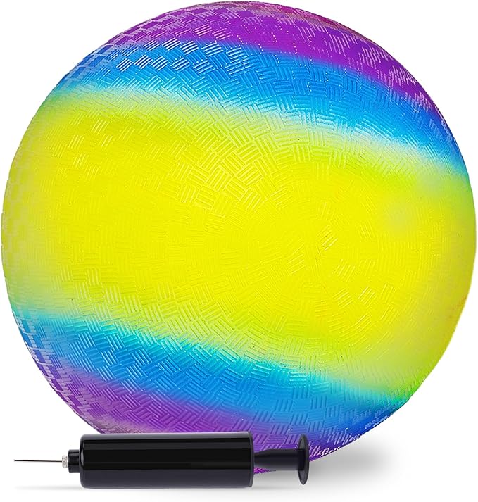 LovesTown Playground Ball with Pump - 8.5Inch Rubber Inflatable Rubber Bouncy Balls, Kickball Dodgeball Four Square for Kids and Adults, Indoor and Outdoor Games, Xmas Stocking Stuffers, Pack of 1