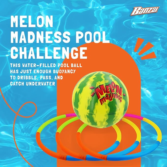 Banzai Melon Madness Pool Challenge Underwater Ball Set with 3 Target Hoops