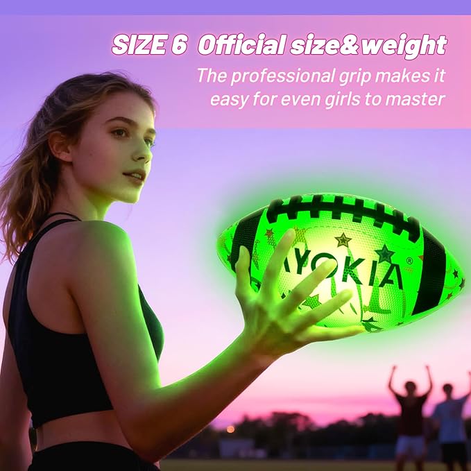 RGB Rechargeable Waterproof Light Up Football Birthday Gift for Kids & Teens 3-15+, Glow in The Dark Ball with Pump & USB Cable, Tri-Color (Red, Green, Blue), Size 6, Outdoor Night Games