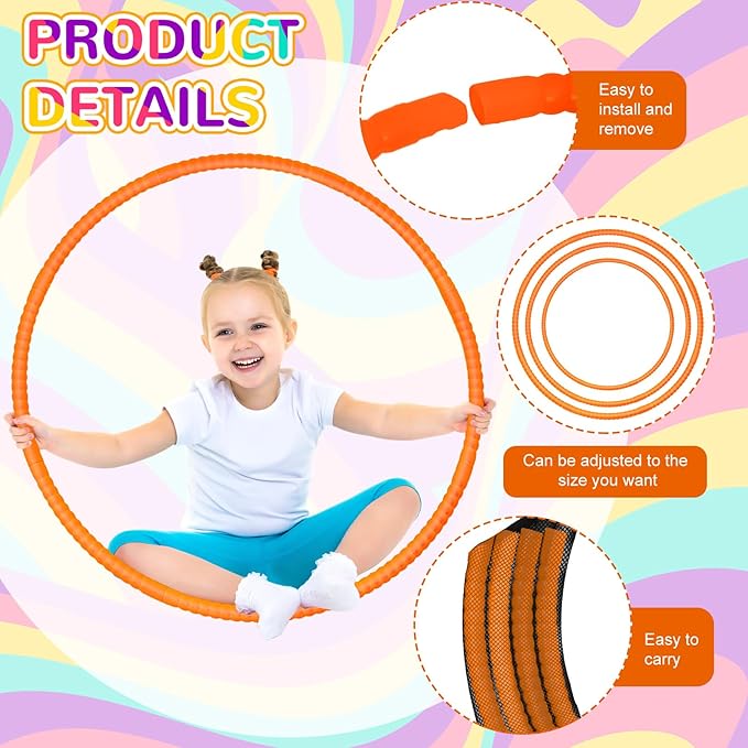 2 Pcs Toy Hoop Exercise Hoop Detachable Adjustable Plastic Toy Ring Playground Equipment for School Colored Circles Exercise Ring for Teens Dog Agility Equipment(Orange,23 Inch)