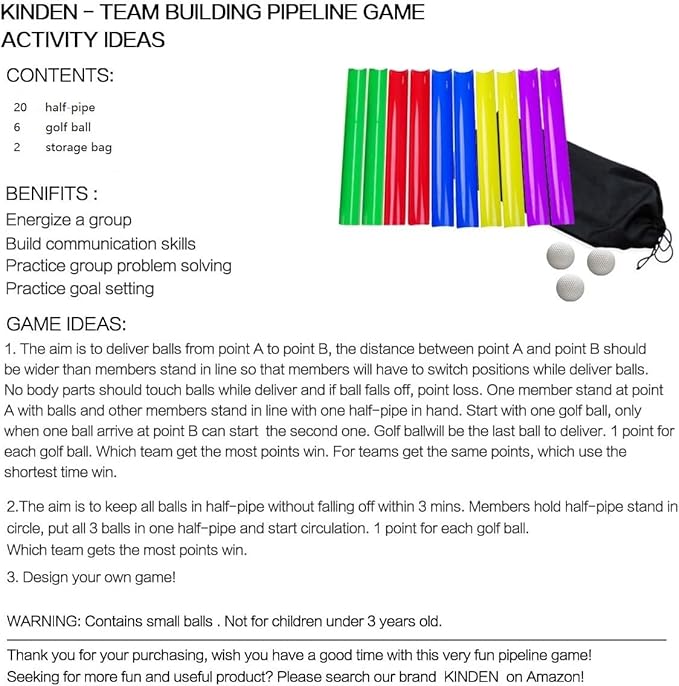 KINDEN Team Building Exercise Activities Pipeline Kit Group Games, Half Pipes Indoor Outdoor Ice Breaker Group Learning Team Work Youth Sports for Kids Teens, Children, Adults Competition Funny Games