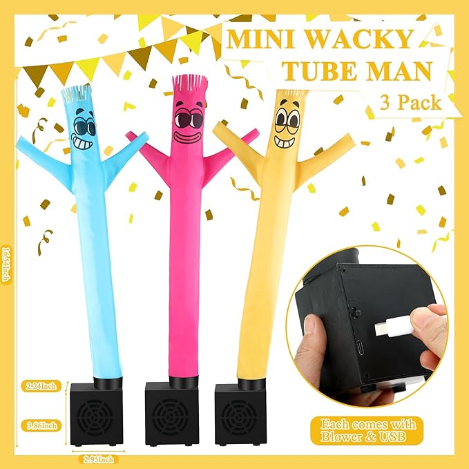 Poen 3 Pcs Mini Inflatable Tube Man White Elephant Gift Funny Gag Birthday Wacky Waving Inflatable Guy with Blower Desktop Mini Dancer Gift for Women Party Decoration(Humour)