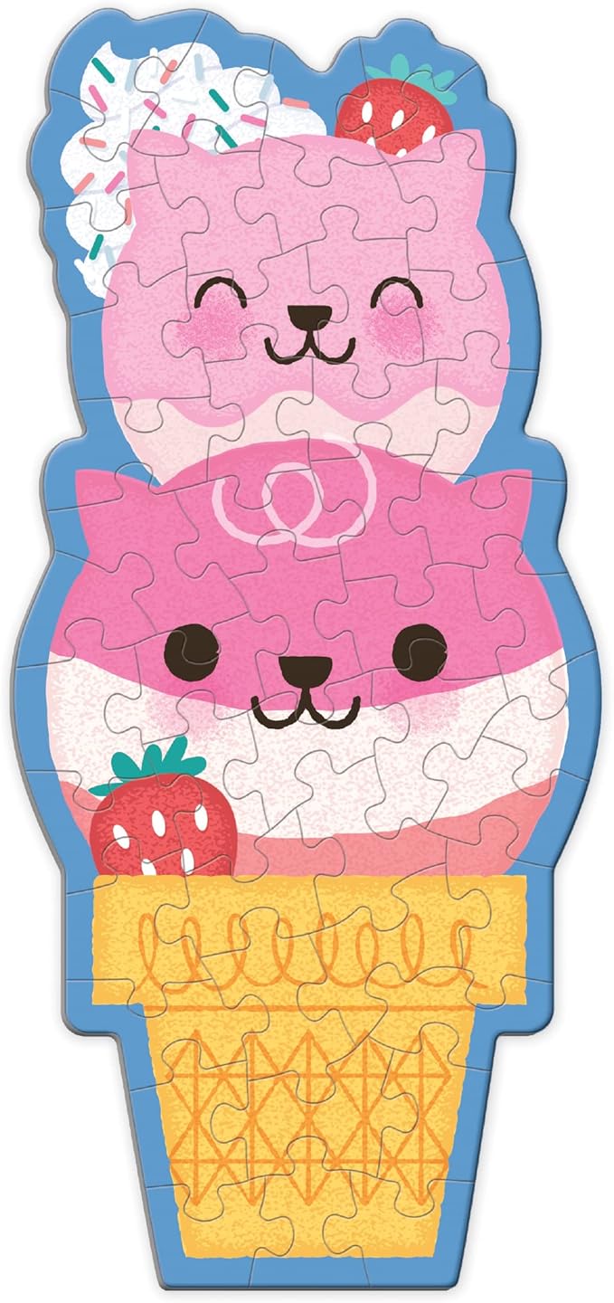 Mudpuppy Strawberry Cat Cone 48 Piece Scratch and Sniff Shaped Mini Puzzle