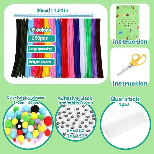 Zlulary Pipe Cleaners Craft, Pipe Cleaners Craft Supplies, Art and Crafts Kit with Instructions Arts Crafts Decorations