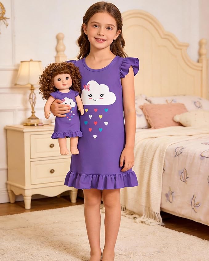 LQSZ Doll and Girl Matching Nightgown Outfit Pajamas Nightie Nightgown for Girls and Dolls Clothes