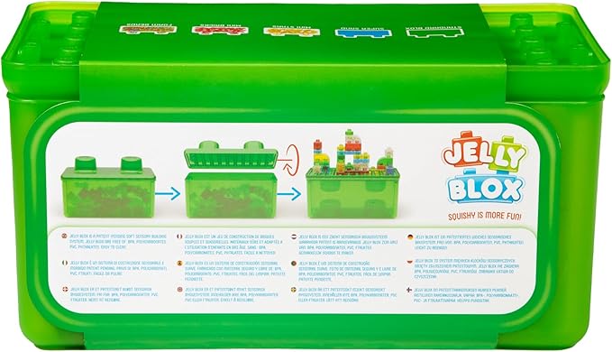 Jelly Blox Stash 'N Stack 2-in-1 Storage Case with 30 Blocks | Toddler & Preschool Building Blocks Kids Can Squeeze & Stretch | MESH ACCREDITED | Safety Tested & Ouch-Free | Sensory Play Toy Ages 2+