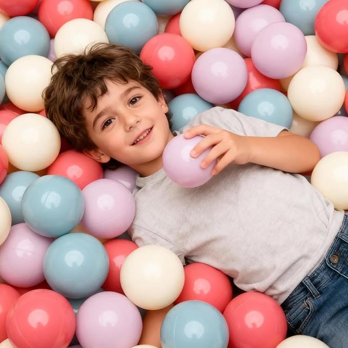 GOGOSO Ball Pit Balls for Toddler, Baby Plastic Playballs Kids Soft Pastel Pelotas Non-Toxic BPA-Free,Cream Pink+Blue+Purple+White,100 Balls