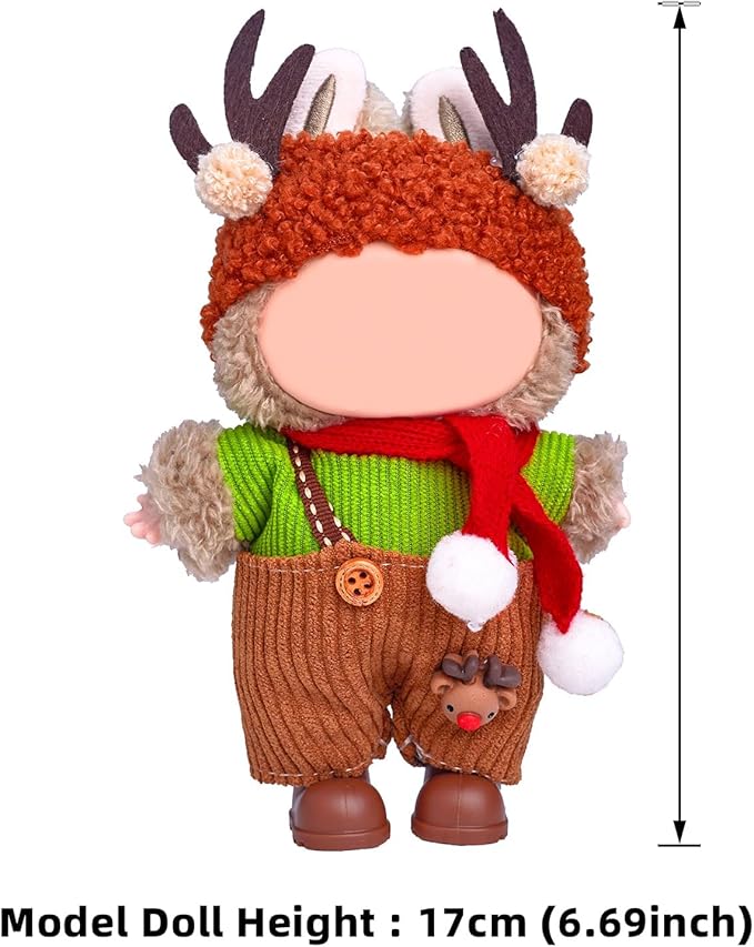 Clothes for Labubu 17cm Doll (NO Doll), 5 Piece Labubu Clothes Set, Cute Labubu Outfits with Accessories, Handmade Crochet La Bubu Doll Dress Up Set（Christmas Reindeer）