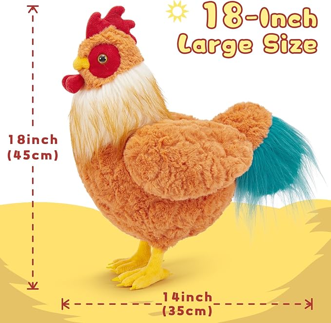 Tezituor Giant Easter Chicken Stuffed Animal, Cuddly Realistic Big Chicken Plush Toy, Large Rooster Stuffed Animals,18 Inch Soft Rooster Stuffy Farm Chick Plushie Kids Girls Boys Christmas Birthday