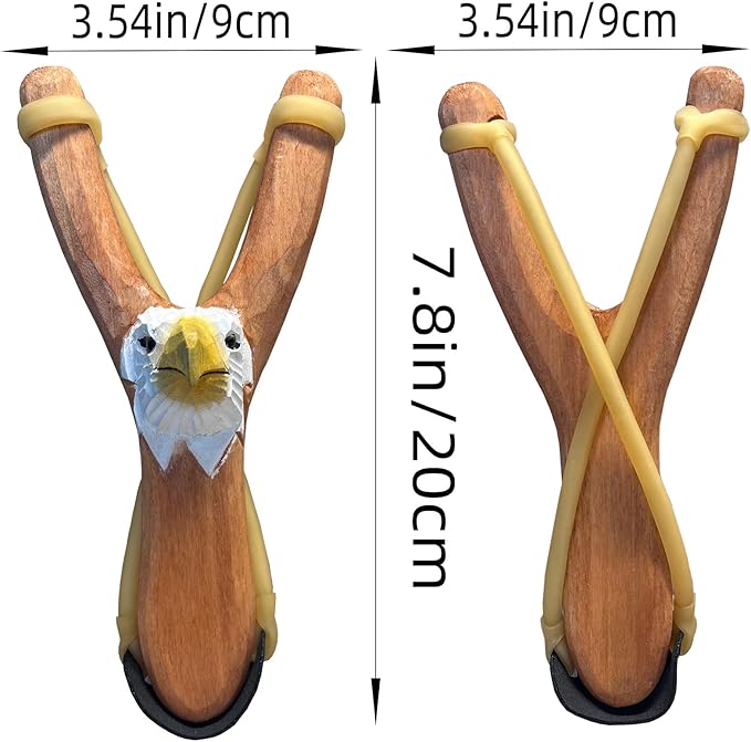LINJAY Wooden Eagle Slingshot with 20 Pom Poms and Clay Balls, Handmade Carved Design, Indoor Outdoor Games for Kids, 7.3 x 3.54 Inch