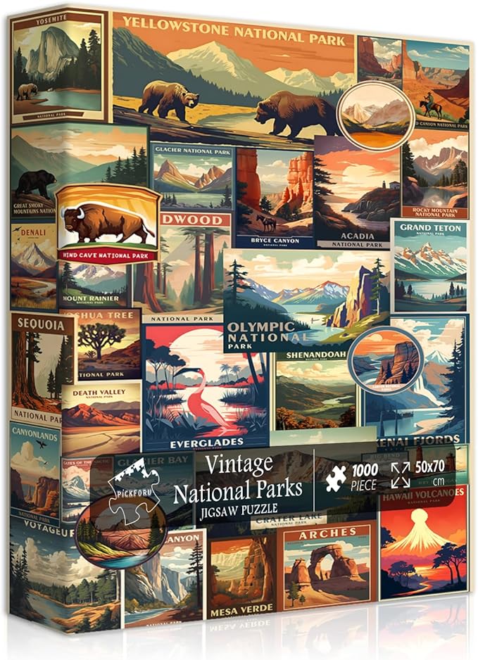 Vintage National Parks Puzzle for Adults 1000 Pieces, Travel Poster Landscape Puzzle Including Yellowstone Zion Acadia Yosemite, Nature Jigsaw Puzzles Scenery Mountain Scene