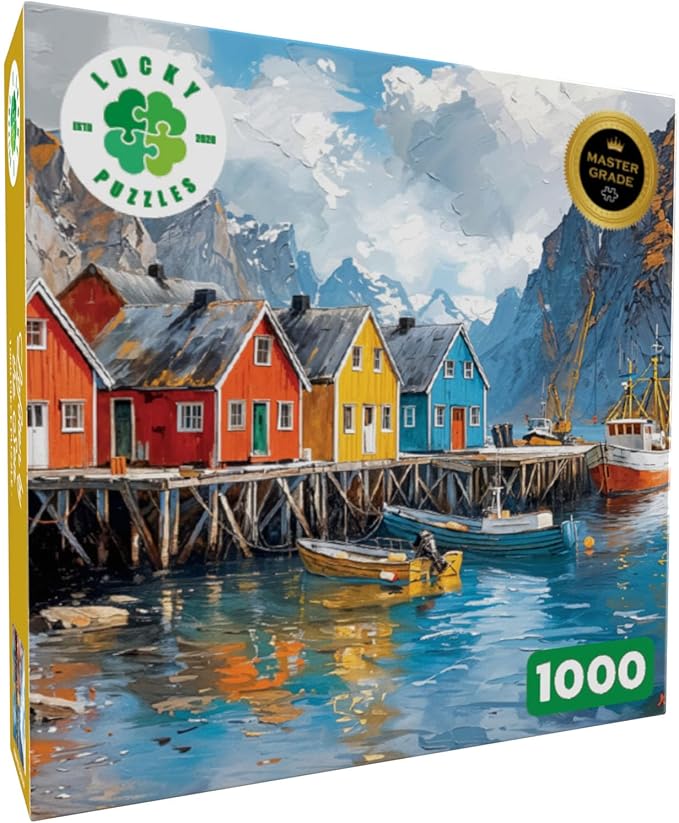 Lucky Puzzles – Lofoten by the Sea – 1000 Piece Jigsaw Puzzle for Adults | Colorful Norwegian Fishing Village Puzzle | Premium Puzzles for Adults 1000 Pieces | Eco-Friendly Materials