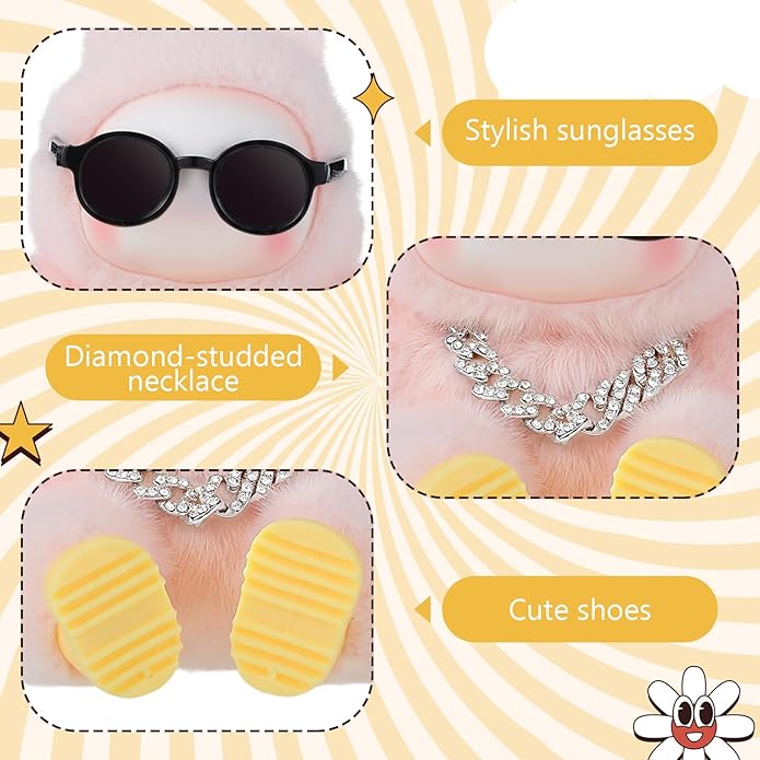 Simgoing 6 Pcs 2 Set Doll Cloth Outfit Accessories for 6.7 inches/ 17 cm, Gold Necklace Chain Shoes Sunglasses (No Doll)