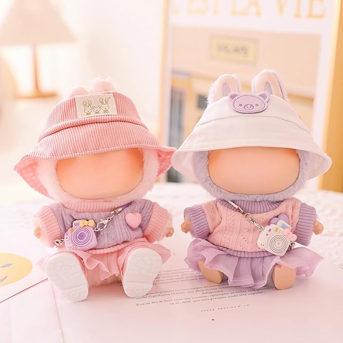Clothes for Lu bubu 17cm Dolls(No Doll) Accessories, Stylish Kawaii Pink Outfit Set 5 Pieces Suitable for 17cm Dolls , Doll Hat Shoes Clothing Set Replacement
