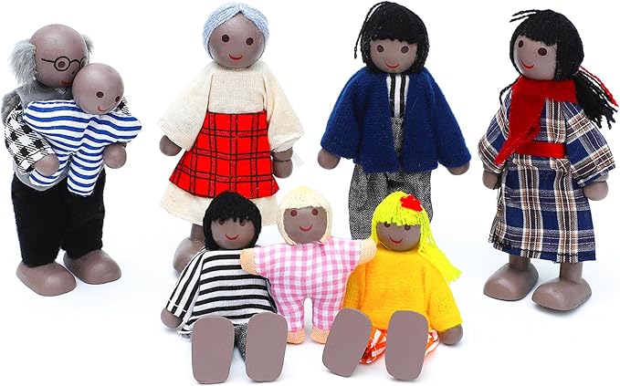 ONEST 17 Pieces Wooden Dollhouse Family Set Mini People Figures Sets Dollhouse Dolls Wooden Doll Family Pretend Play Figures Accessories for Pretend Dollhouse Toy