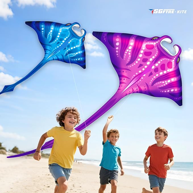 3 Piece Set Butterfly Delta Octopus Kites for Kids and Adults，Easy to Fly for Outdoor Adults Children Line Kite for Kids Toy (Manta Ray 2-Piece Set(Blue,Pink), 2)