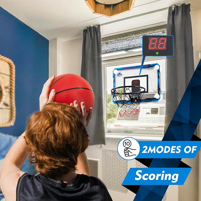BOHEN Indoor Mini Basketball Hoops with Powerful Suction Cup, Stick to Windows, Wooden Doors, Smooth Walls - Basketball Backboard Indoor Bedroom Office for Kids Teens Adults