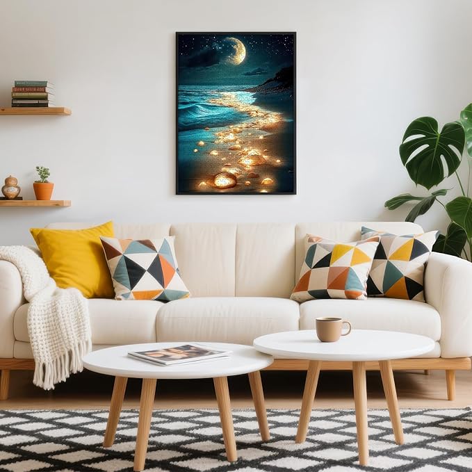 500 Piece Puzzles for Adults, Beach Night Landscape Jigsaw Puzzle with Glowing Stones & Moon, Cardboard Puzzle with Letters on Back for Game Nights & Home Decor, 15×20.5 Inch