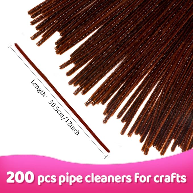 Praisebank Brown Pipe Cleaners for Crafts, 200pcs, Chenille Stems for DIY Projecets, Arts & Crafts Supplies for Festival Party Decorations