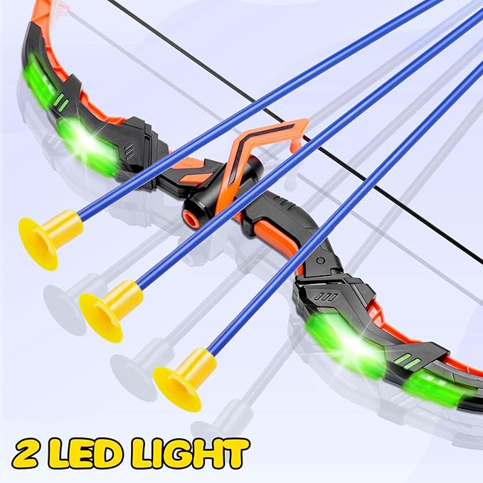 2 Pack Bow and Arrow Set with Moving Standing Target& 2 Colors 20 Suction Cup Arrows, Light Up Archery Toys for Kids age 4-12 Years Old Boys Girls Indoor and Outdoor, Birthday Gifts Christmas ideas