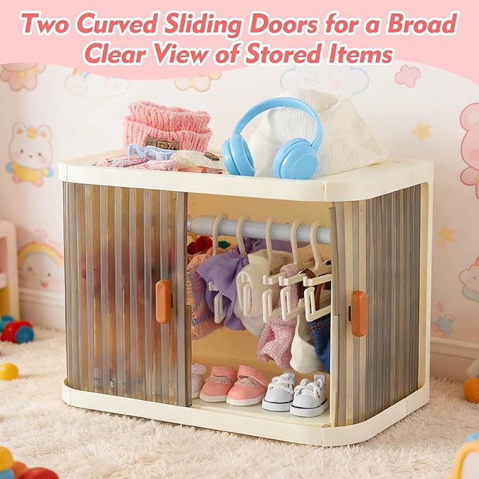 2026 Foldable Doll Closet Storage Box, Portable Organizer Case Compatible with labubu Clothes,Dust-Resistant Doll Clothes Closet,Stackable Design&Exclusive Gift:1Exquisite Necklace