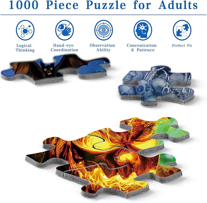 Rocorose Halloween Jigsaw Puzzle 1000 Pieces, Halloween Witches Puzzle for Adults Scary Jack - o - Lanterns Puzzles Haunted House Skeleton as Party Decor and Ideal Gift