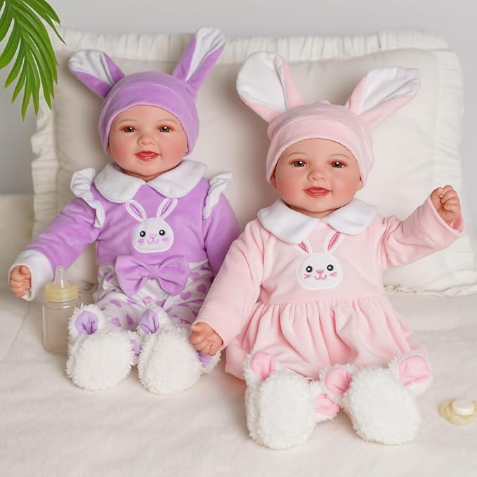 BABESIDE Baby Dolls Twins - 17'' Cute Soft Body Realistic Newborn Twin Dolls Real Life Baby Girl and Boy with Accessories 3+ Year Old Kids Gifts, Pretend Play, Collection