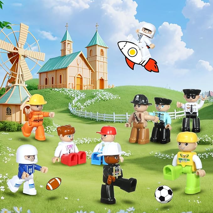 Large Magnetic Figures, 3 Inches Community Figures Set, 12 Pieces Magnetic Play People Magnet Building Toys for Kids Ages 3 4 5 6 7 8+, STEM Learning Toys Magnet Tiles Expansion