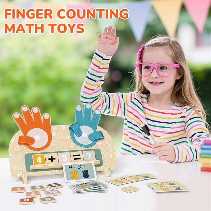 Montessori Math Toy for Kids 3-5, Double-Sided Finger Counting Board with Writing Board & Number Blocks, Preschool Learning Toy for Addition & Subtraction, Educational Gift