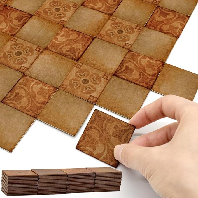 iLAND Dollhouse Flooring on 1/12 Scale 1/6 Scale, Miniature Dollhouse Accessories, 60pcs Double-Sided Dollhouse Floor Tiles (Advanced Classical Inlays & Marbling Pattern)