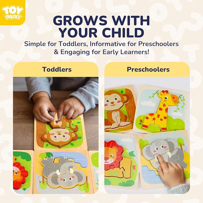 TOY Life Wooden Puzzles for Toddlers 2-4, Montessori Toys for 1 2 3 Year Old Boys Girls, Animals Puzzles Educational Learning Toys 2 Year Old, Birthdays Gifts Toy for 2 Year Old Girl Boy