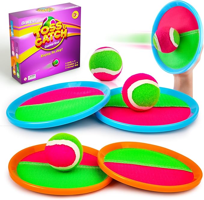 Toss and Catch Ball Game Set - Outdoor & Indoor Activity Toys for Kids - Sticky Paddle Ball Toy for Boys Girls 3 4 5 6 7 8-12 Year Old - Great Games for Beach Pool Yard - Easter Basket Stuffers Gifts