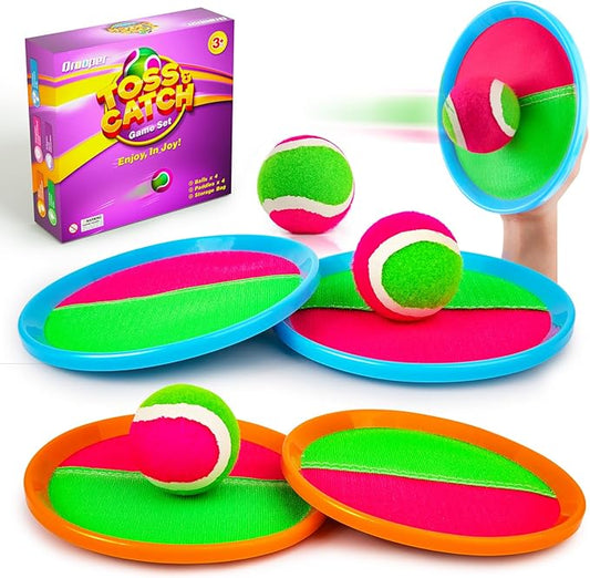 Toss and Catch Ball Game Set - Outdoor & Indoor Activity Toys for Kids - Sticky Paddle Ball Toy for Boys Girls 3 4 5 6 7 8-12 Year Old - Great Games for Beach Pool Yard - Easter Basket Stuffers Gifts