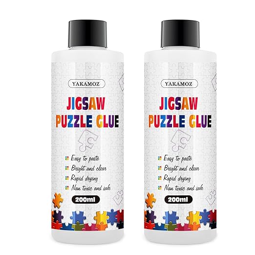 YAKAMOZ Clear Jigsaw Puzzle Glue with Precision Applicator – Non-Toxic, Quick Dry & Water-Soluble for Puzzles up to 10000 Pieces (400ML)