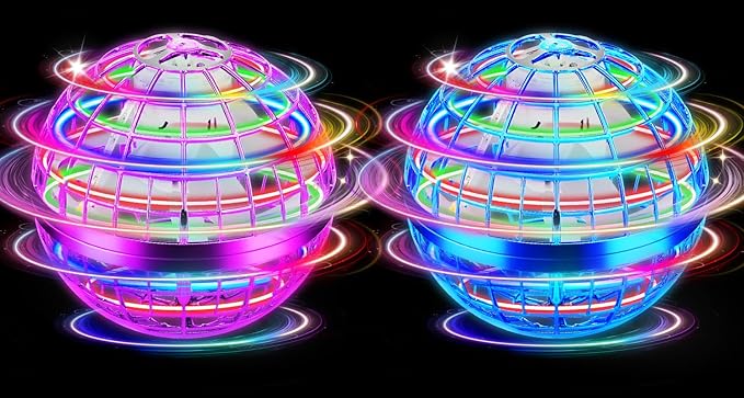 Flying Orb Ball Toy, 2026 Upgrade Hand Controlled Hover Ball with LED Lights,360° Rotating Boomerang Globe Cool Mini Drone, Ideal Birthday&Christmas Gift for Boys Girls-Blue & Purple