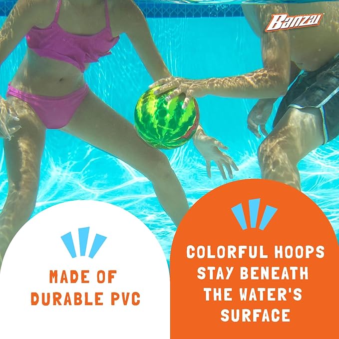 Banzai Melon Madness Pool Challenge Underwater Ball Set with 3 Target Hoops