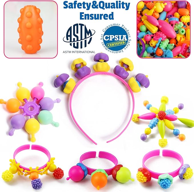 FUNZBO 520+ Snap Pop Beads - Jewelry Making Kit, Arts and Crafts for Kids Ages 4-8, Toys for 3 4 5 6 Years Old Girls Birthday Gifts Ideas, Bracelet Necklace Ring Set for Girls, Easter Basket Stuffers