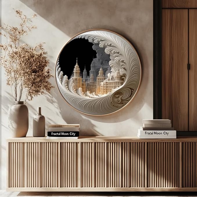 Bgraamiens Round Jigsaw Puzzle 1000 Pieces – Fractal Moon City – Expert-Level Circular Design for Adults – Baroque Architecture with Surreal Spiral Art